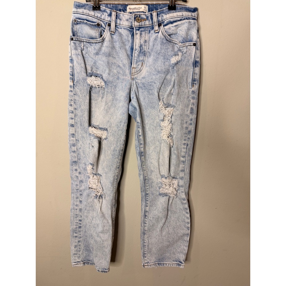 Abercrombie & Fitch Boyfriend Jeans Womens 26/2R Light Wash Distressed Mid Rise